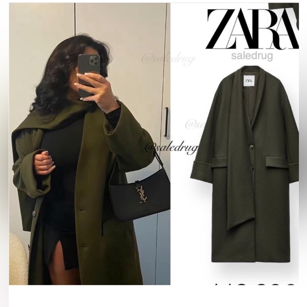 ZARA KHAKI MANTECO WOOL SCARF COAT ZW COLLECTION